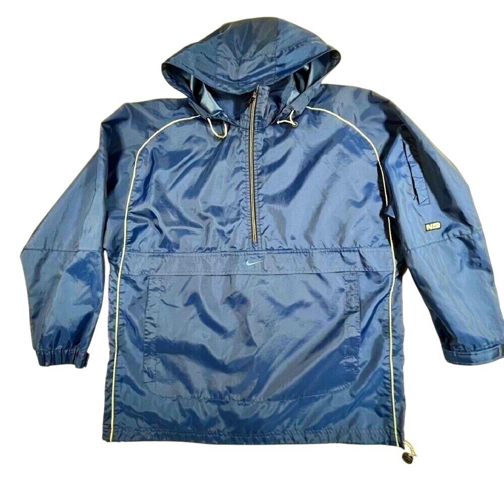 Nike Windbreaker Jacket Mens M Navy Half Zip Hooded Nylon Y2K